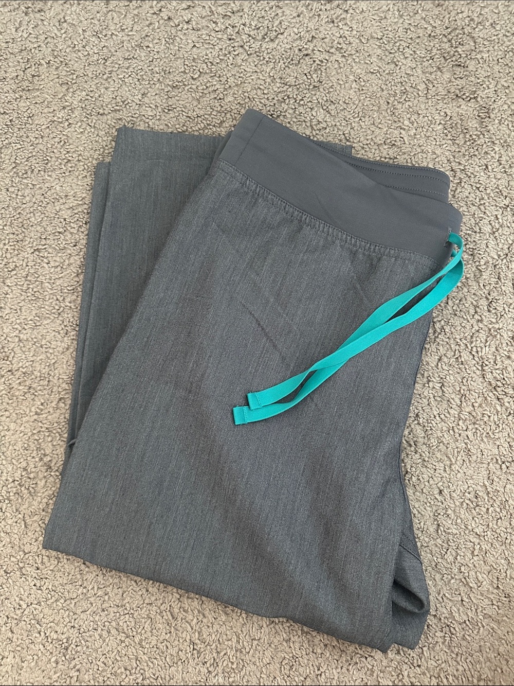 Figs Straight Leg Pants in Charcoal Gray with Teal Drawstring